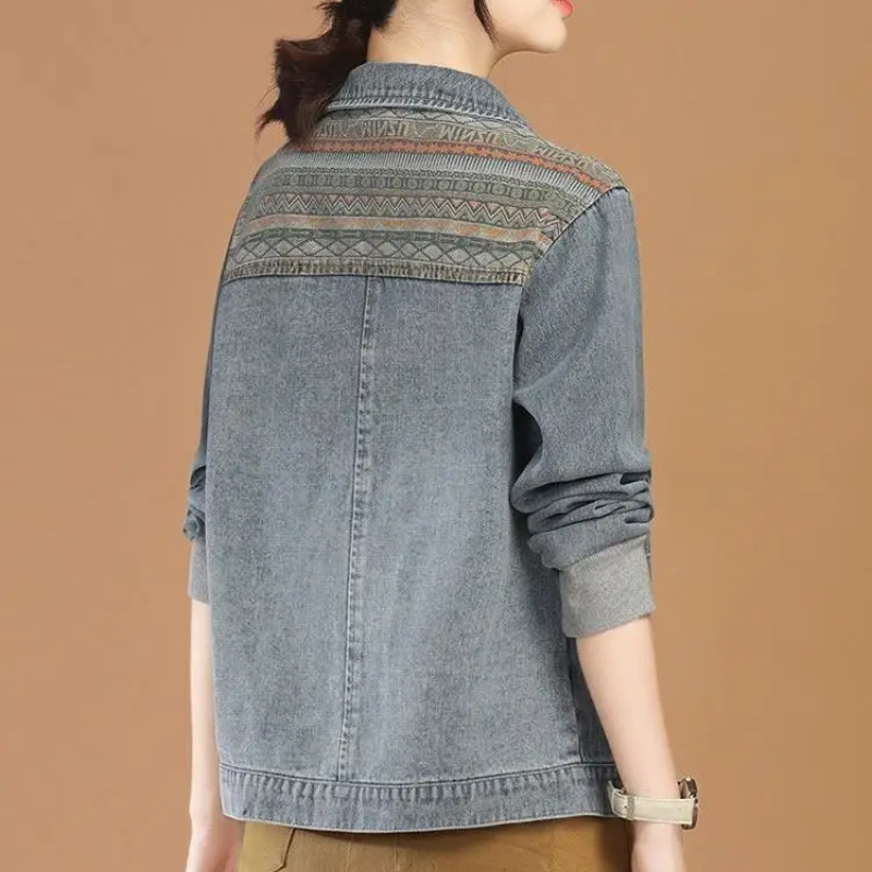 Vintage Collectible Clothing - Veste en jean patchwork pour femme,